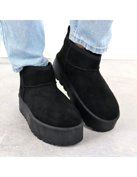 Botki damskie śniegowce zamszowe czarne potocki 16322