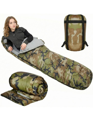 Śpiwór turystyczny moro 210x80x50cm z kompresją enero camp