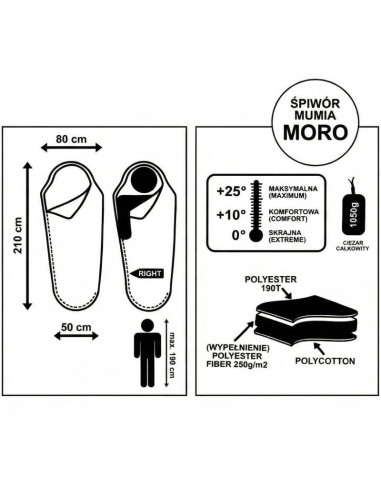 Śpiwór turystyczny moro 210x80x50cm z kompresją enero camp
