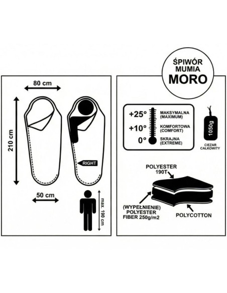 Śpiwór turystyczny moro 210x80x50cm z kompresją enero camp