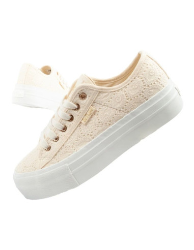 Lee cooper buty sportowe damskie trampki koronkowe beżowe platforma