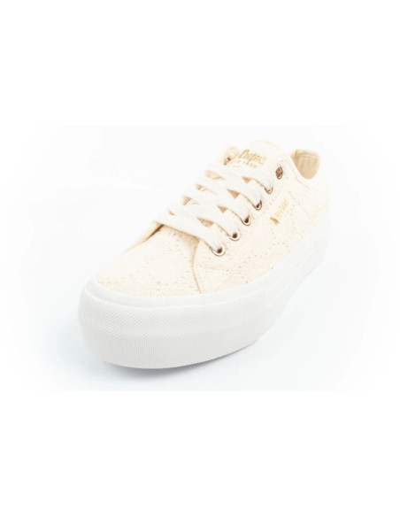 Lee cooper buty sportowe damskie trampki koronkowe beżowe platforma