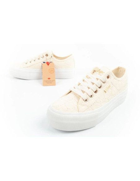 Lee cooper buty sportowe damskie trampki koronkowe beżowe platforma
