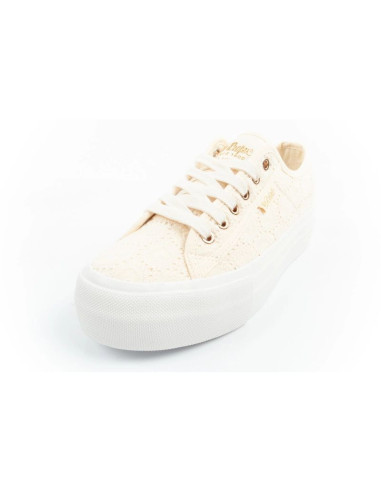 Lee cooper buty sportowe damskie trampki koronkowe beżowe platforma