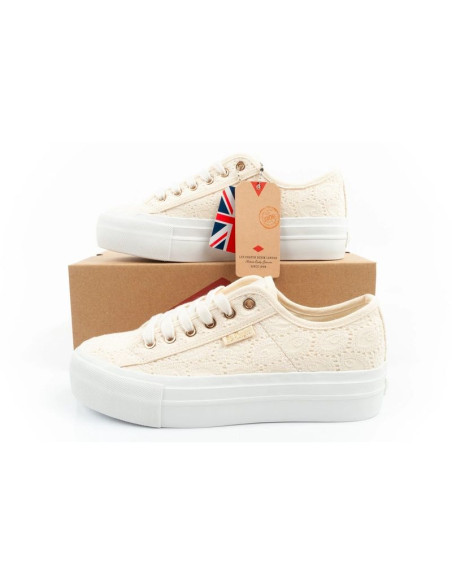 Lee cooper buty sportowe damskie trampki koronkowe beżowe platforma