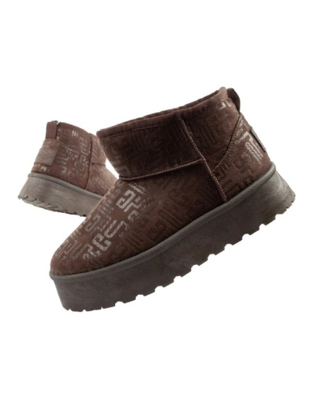 Lee cooper buty śniegowce damskie zimowe modne futerko ocieplane botki ciemny brąz