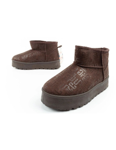 Lee cooper buty śniegowce damskie zimowe modne futerko ocieplane botki ciemny brąz