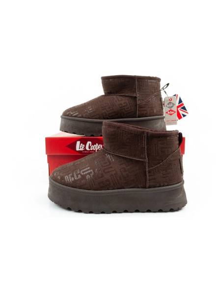 Lee cooper buty śniegowce damskie zimowe modne futerko ocieplane botki ciemny brąz