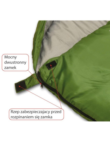 Śpiwór turystyczny nepal 210x80x50cm zielony enero camp