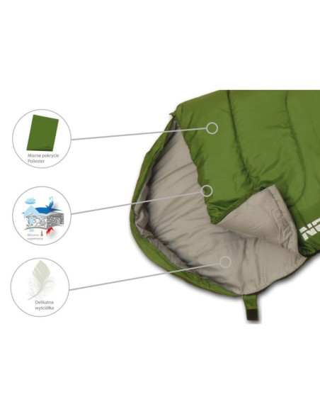 Śpiwór turystyczny nepal 210x80x50cm zielony enero camp
