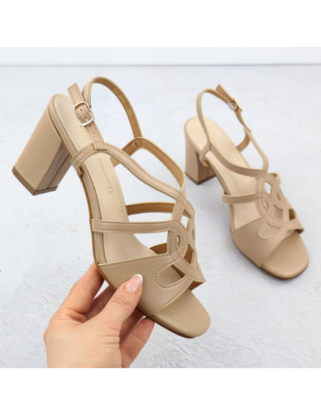 Sandały damskie na słupku beżowe sergio leone sk884