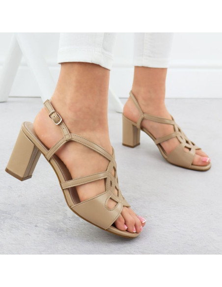 Sandały damskie na słupku beżowe sergio leone sk884
