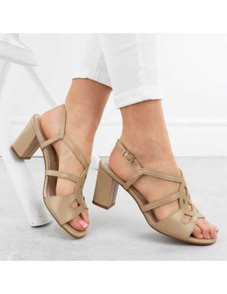 Sandały damskie na słupku beżowe sergio leone sk884