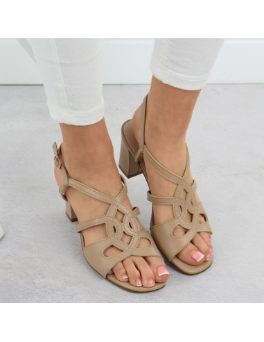 Sandały damskie na słupku beżowe sergio leone sk884