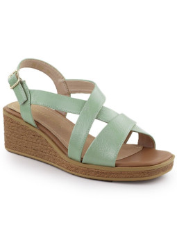 Sandały damskie na koturnie lakierowane zielone sergio leone sk298