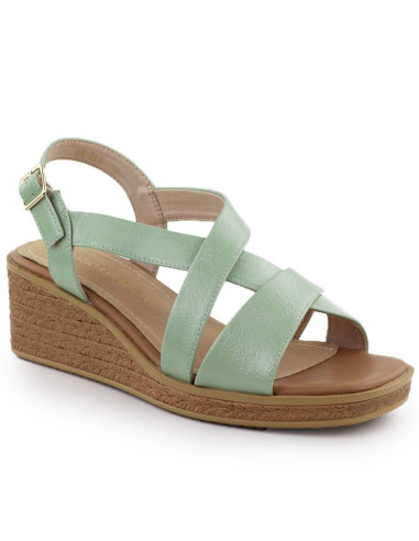 Sandały damskie na koturnie lakierowane zielone sergio leone sk298