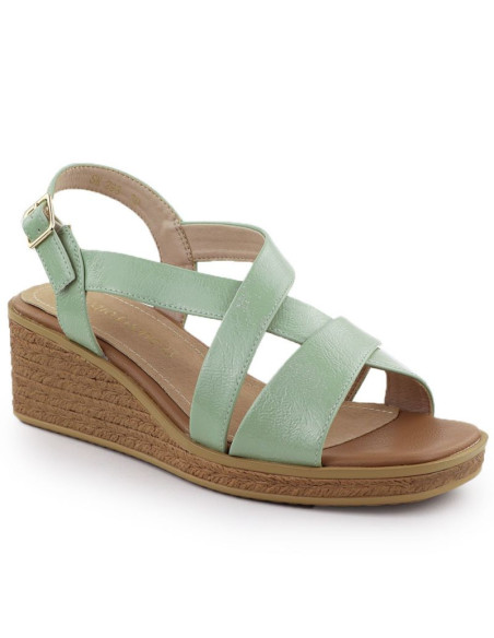 Sandały damskie na koturnie lakierowane zielone sergio leone sk298