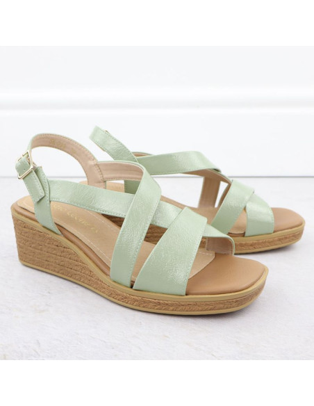 Sandały damskie na koturnie lakierowane zielone sergio leone sk298