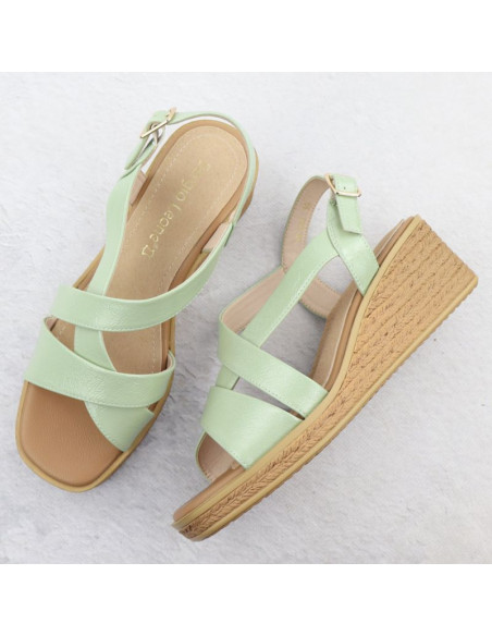 Sandały damskie na koturnie lakierowane zielone sergio leone sk298