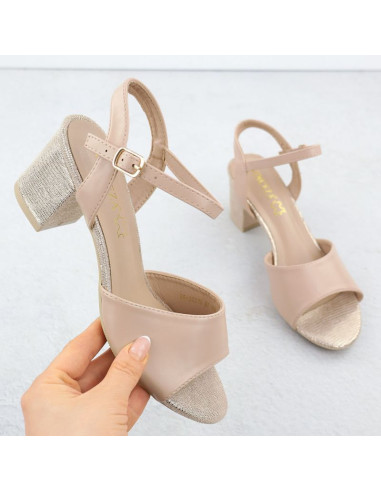 Sandały damskie na słupku beżowe vinceza 20275