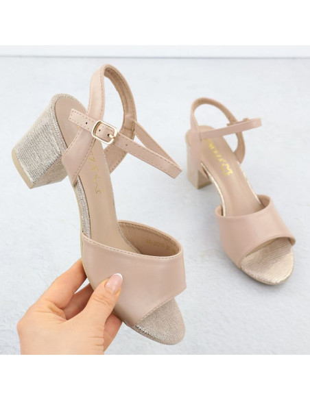 Sandały damskie na słupku beżowe vinceza 20275