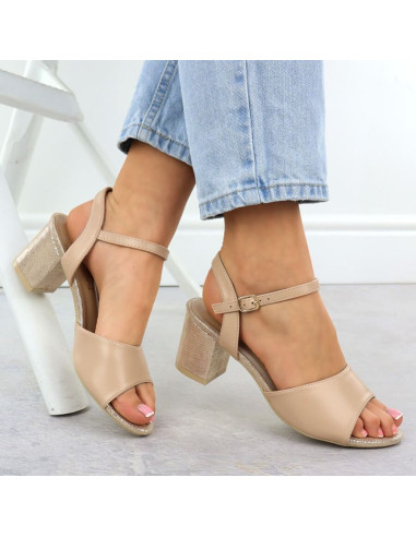 Sandały damskie na słupku beżowe vinceza 20275