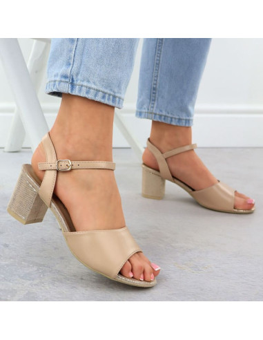 Sandały damskie na słupku beżowe vinceza 20275