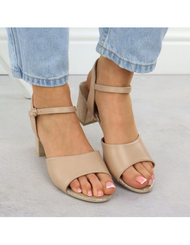 Sandały damskie na słupku beżowe vinceza 20275