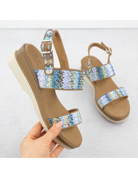 Sandały damskie na koturnie niebieska plecionka potocki  45302