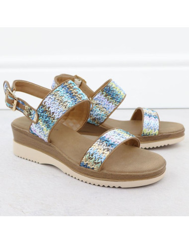 Sandały damskie na koturnie niebieska plecionka potocki  45302