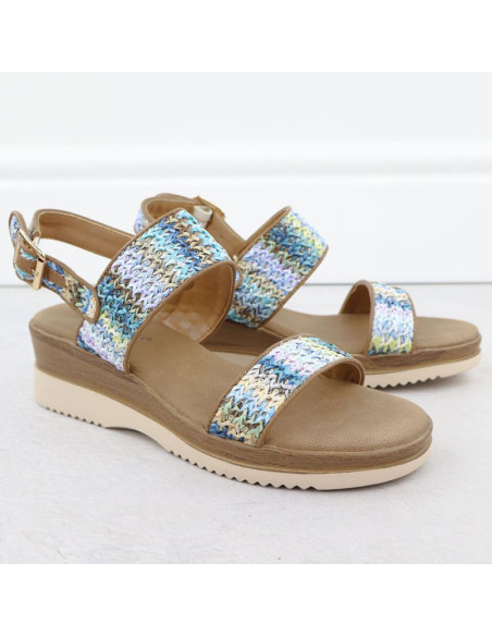 Sandały damskie na koturnie niebieska plecionka potocki  45302