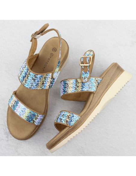 Sandały damskie na koturnie niebieska plecionka potocki  45302