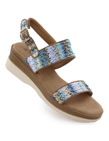 Sandały damskie na koturnie niebieska plecionka potocki  45302