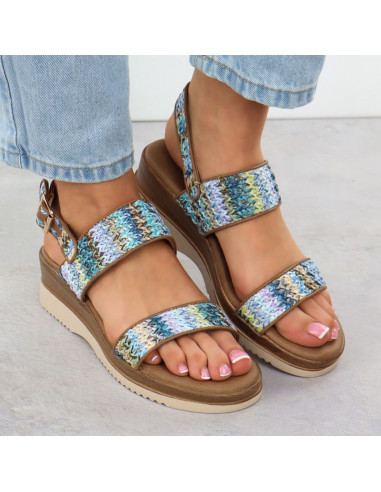 Sandały damskie na koturnie niebieska plecionka potocki  45302