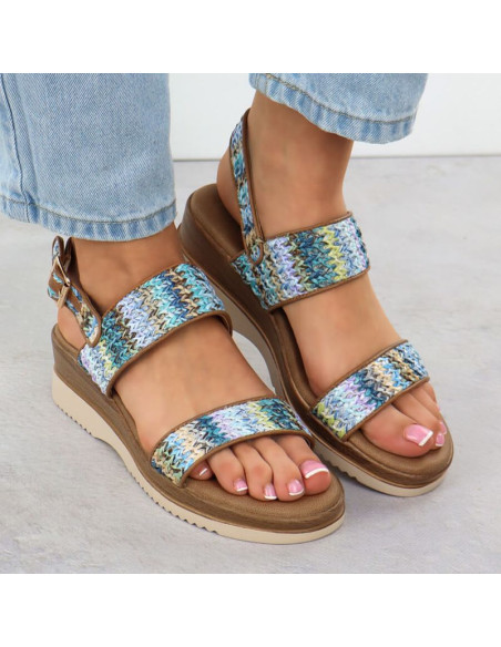 Sandały damskie na koturnie niebieska plecionka potocki  45302