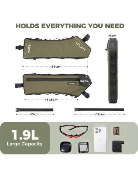 Rockbros torba rowerowa na ramę zielona 1,9l