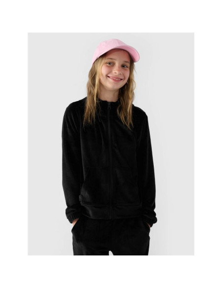 Bluza dresowa z weluru rozpinana z kapturem dziewczęca 4f junior 4fjwaw24tswsf1217-20s