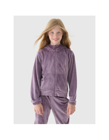 Bluza dresowa z weluru rozpinana z kapturem dziewczęca 4f junior 4fjwaw24tswsf1217-51s