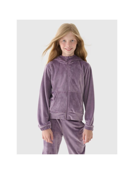 Bluza dresowa z weluru rozpinana z kapturem dziewczęca 4f junior 4fjwaw24tswsf1217-51s