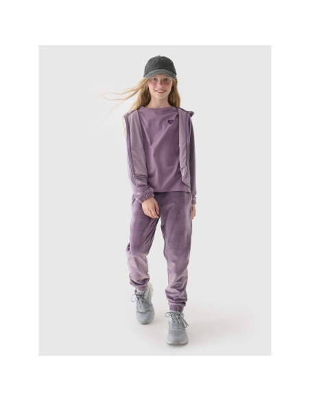 Bluza dresowa z weluru rozpinana z kapturem dziewczęca 4f junior 4fjwaw24tswsf1217-51s