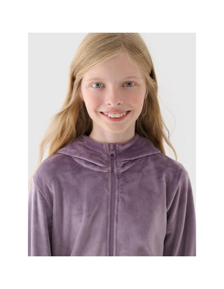 Bluza dresowa z weluru rozpinana z kapturem dziewczęca 4f junior 4fjwaw24tswsf1217-51s