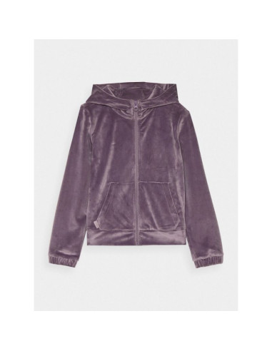 Bluza dresowa z weluru rozpinana z kapturem dziewczęca 4f junior 4fjwaw24tswsf1217-51s