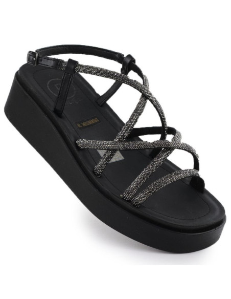 Sandały damskie rzymianki na koturnie z cyrkoniami czarne filippo  ds6898