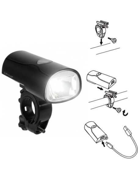 Lampka rowerowa przednia led usb-c certyfikat 2 tryby dunlop