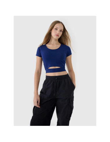 T-shirt crop top gładki damski 4f 4frss25ttshf2695-31s