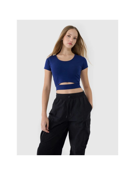 T-shirt crop top gładki damski 4f 4frss25ttshf2695-31s