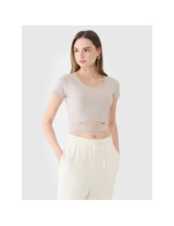 T-shirt crop top gładki damski 4f 4frss25ttshf2695-83s