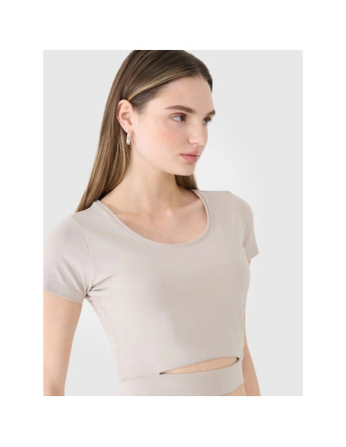 T-shirt crop top gładki damski 4f 4frss25ttshf2695-83s