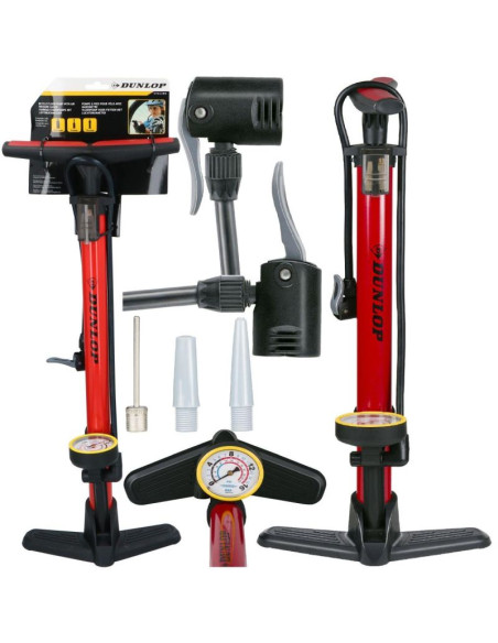 Pompka warsztatowo  rowerowa dunlop 230 psi (16bar) z manometrem czerwony