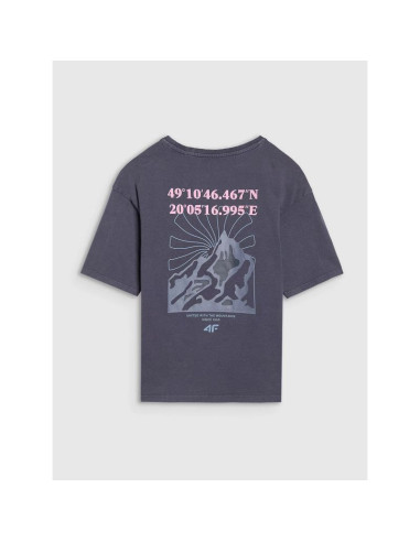 T-shirt oversize z nadrukiem dziewczęcy 4f 4fjwss25ttshf1853-22s